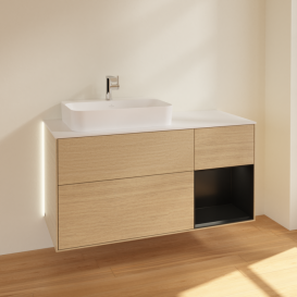 Тумба под раковину Villeroy & Boch Finion 120х50,1 см с подсветкой МДФ шпон дуба/стекло белое матовое G401PDPC