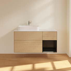 Тумба под раковину Villeroy & Boch Finion 120х50,1 см с подсветкой МДФ шпон дуба/стекло белое матовое G401PDPC