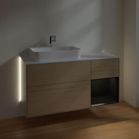 Тумба под раковину Villeroy & Boch Finion 120х50,1 см с подсветкой МДФ шпон дуба/стекло белое матовое G401PDPC