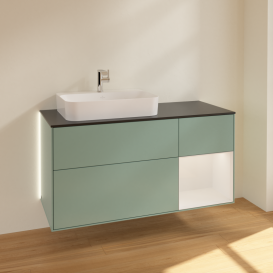 Тумба под раковину Villeroy & Boch Finion 120х50,1 см с подсветкой МДФ оливковый матовый лак/стекло черное матовое G402GFGM