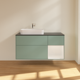 Тумба под раковину Villeroy & Boch Finion 120х50,1 см с подсветкой МДФ оливковый матовый лак/стекло черное матовое G402GFGM