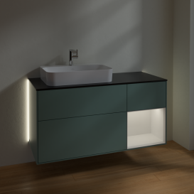 Тумба под раковину Villeroy & Boch Finion 120х50,1 см с подсветкой МДФ оливковый матовый лак/стекло черное матовое G402GFGM