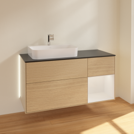 Тумба под раковину Villeroy & Boch Finion 120х50,1 см с подсветкой МДФ шпон дуба/стекло черное матовое G402GFPC