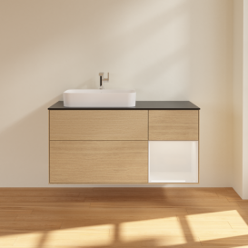 Тумба под раковину Villeroy & Boch Finion 120х50,1 см с подсветкой МДФ шпон дуба/стекло черное матовое G402GFPC