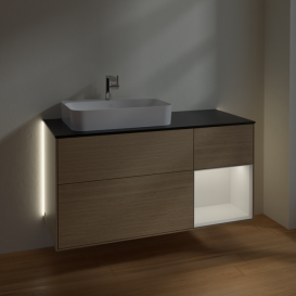 Тумба под раковину Villeroy & Boch Finion 120х50,1 см с подсветкой МДФ шпон дуба/стекло черное матовое G402GFPC