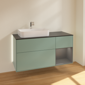 Тумба под раковину Villeroy & Boch Finion 120х50,1 см с подсветкой МДФ оливковый матовый лак/стекло черное матовое G402GKGM