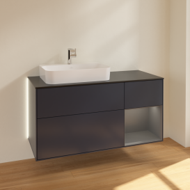 Тумба под раковину Villeroy & Boch Finion 120х50,1 см с подсветкой МДФ темно-синий матовый лак/стекло черное матовое G402GKHG