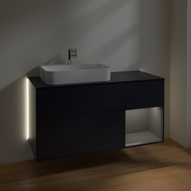 Тумба под раковину Villeroy & Boch Finion 120х50,1 см с подсветкой МДФ темно-синий матовый лак/стекло черное матовое G402GKHG