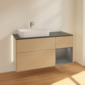 Тумба под раковину Villeroy & Boch Finion 120х50,1 см с подсветкой МДФ шпон дуба/стекло черное матовое G402GKPC