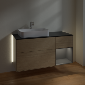 Тумба под раковину Villeroy & Boch Finion 120х50,1 см с подсветкой МДФ шпон дуба/стекло черное матовое G402GKPC