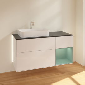 Тумба под раковину Villeroy & Boch Finion 120х50,1 см с подсветкой МДФ глянцевый белый лак/стекло черное матовое G402GMGF