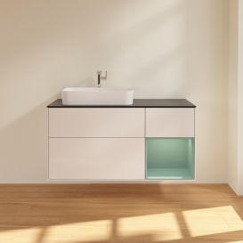 Тумба под раковину Villeroy & Boch Finion 120х50,1 см с подсветкой МДФ глянцевый белый лак/стекло черное матовое G402GMGF