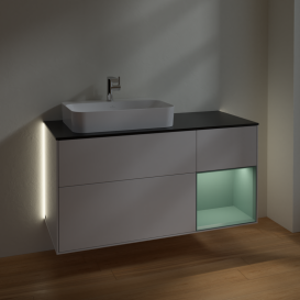 Тумба под раковину Villeroy & Boch Finion 120х50,1 см с подсветкой МДФ глянцевый белый лак/стекло черное матовое G402GMGF