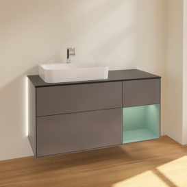 Тумба под раковину Villeroy & Boch Finion 120х50,1 см с подсветкой МДФ антрацит матовый лак/стекло черное матовое G402GMGK