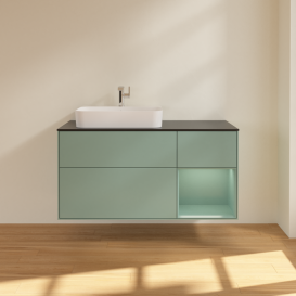 Тумба под раковину Villeroy & Boch Finion 120х50,1 см с подсветкой МДФ оливковый матовый лак/стекло черное матовое G402GMGM