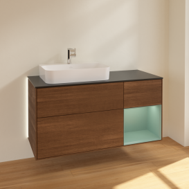 Тумба под раковину Villeroy & Boch Finion 120х50,1 см с подсветкой МДФ шпон грецкого ореха/стекло черное матовое G402GMGN