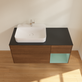 Тумба под раковину Villeroy & Boch Finion 120х50,1 см с подсветкой МДФ шпон грецкого ореха/стекло черное матовое G402GMGN