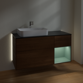 Тумба под раковину Villeroy & Boch Finion 120х50,1 см с подсветкой МДФ шпон грецкого ореха/стекло черное матовое G402GMGN