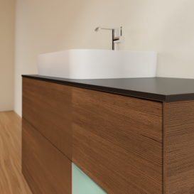 Тумба под раковину Villeroy & Boch Finion 120х50,1 см с подсветкой МДФ шпон грецкого ореха/стекло черное матовое G402GMGN