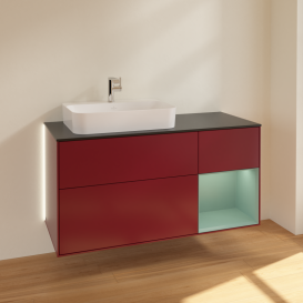 Тумба под раковину Villeroy & Boch Finion 120х50,1 см с подсветкой МДФ пион матовый лак/стекло черное матовое G402GMHB