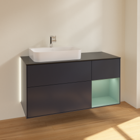 Тумба під раковину Villeroy & Boch Finion 120х50,1 см із підсвічуванням МДФ темно-синій матовий лак/скло чорне матове G402GMHG