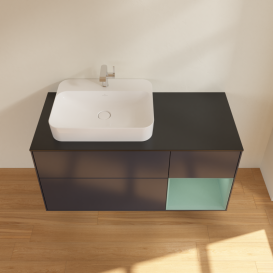 Тумба під раковину Villeroy & Boch Finion 120х50,1 см із підсвічуванням МДФ темно-синій матовий лак/скло чорне матове G402GMHG