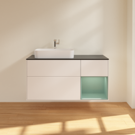 Тумба под раковину Villeroy & Boch Finion 120х50,1 см с подсветкой МДФ белый матовый лак/стекло черное матовое G402GMMT