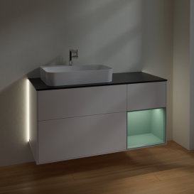 Тумба под раковину Villeroy & Boch Finion 120х50,1 см с подсветкой МДФ белый матовый лак/стекло черное матовое G402GMMT