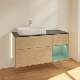 Тумба под раковину Villeroy & Boch Finion 120х50,1 см с подсветкой МДФ шпон дуба/стекло черное матовое G402GMPC