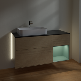 Тумба под раковину Villeroy & Boch Finion 120х50,1 см с подсветкой МДФ шпон дуба/стекло черное матовое G402GMPC