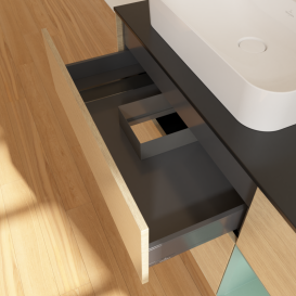 Тумба под раковину Villeroy & Boch Finion 120х50,1 см с подсветкой МДФ шпон дуба/стекло черное матовое G402GMPC