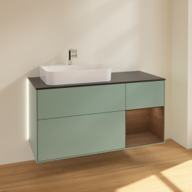 Тумба под раковину Villeroy & Boch Finion 120х50,1 см с подсветкой МДФ оливковый матовый лак/стекло черное матовое G402GNGM