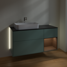 Тумба под раковину Villeroy & Boch Finion 120х50,1 см с подсветкой МДФ оливковый матовый лак/стекло черное матовое G402GNGM