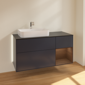 Тумба под раковину Villeroy & Boch Finion 120х50,1 см с подсветкой МДФ темно-синий матовый лак/стекло черное матовое G402GNHG