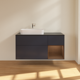 Тумба под раковину Villeroy & Boch Finion 120х50,1 см с подсветкой МДФ темно-синий матовый лак/стекло черное матовое G402GNHG