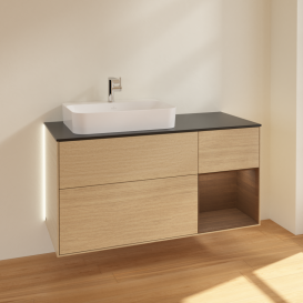 Тумба под раковину Villeroy & Boch Finion 120х50,1 см с подсветкой МДФ шпон дуба/стекло черное матовое G402GNPC