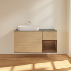 Тумба под раковину Villeroy & Boch Finion 120х50,1 см с подсветкой МДФ шпон дуба/стекло черное матовое G402GNPC