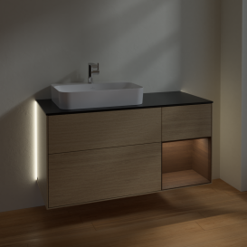 Тумба под раковину Villeroy & Boch Finion 120х50,1 см с подсветкой МДФ шпон дуба/стекло черное матовое G402GNPC