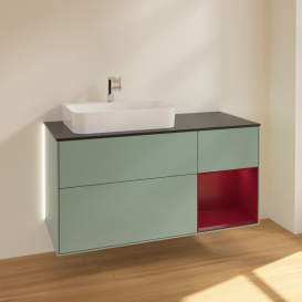 Тумба под раковину Villeroy & Boch Finion 120х50,1 см с подсветкой МДФ оливковый матовый лак/стекло черное матовое G402HBGM