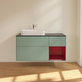 Тумба под раковину Villeroy & Boch Finion 120х50,1 см с подсветкой МДФ оливковый матовый лак/стекло черное матовое G402HBGM