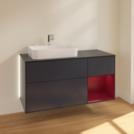 Тумба под раковину Villeroy & Boch Finion 120х50,1 см с подсветкой МДФ темно-синий матовый лак/стекло черное матовое G402HBHG