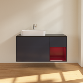 Тумба под раковину Villeroy & Boch Finion 120х50,1 см с подсветкой МДФ темно-синий матовый лак/стекло черное матовое G402HBHG