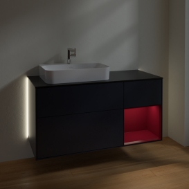 Тумба под раковину Villeroy & Boch Finion 120х50,1 см с подсветкой МДФ темно-синий матовый лак/стекло черное матовое G402HBHG