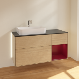 Тумба под раковину Villeroy & Boch Finion 120х50,1 см с подсветкой МДФ шпон дуба/стекло черное матовое G402HBPC