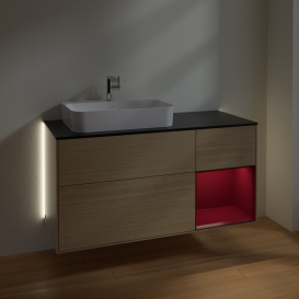 Тумба под раковину Villeroy & Boch Finion 120х50,1 см с подсветкой МДФ шпон дуба/стекло черное матовое G402HBPC