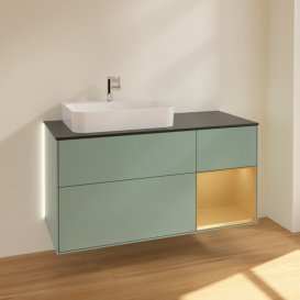 Тумба под раковину Villeroy & Boch Finion 120х50,1 см с подсветкой МДФ оливковый матовый лак/стекло черное матовое G402HFGM