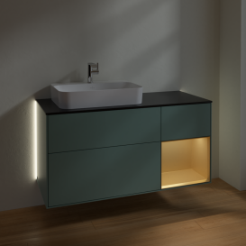 Тумба под раковину Villeroy & Boch Finion 120х50,1 см с подсветкой МДФ оливковый матовый лак/стекло черное матовое G402HFGM