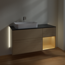 Тумба под раковину Villeroy & Boch Finion 120х50,1 см с подсветкой МДФ шпон дуба/стекло черное матовое G402HFPC