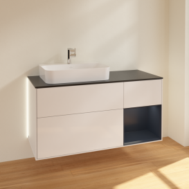 Тумба под раковину Villeroy & Boch Finion 120х50,1 см с подсветкой МДФ глянцевый белый лак/стекло черное матовое G402HGGF