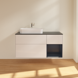 Тумба под раковину Villeroy & Boch Finion 120х50,1 см с подсветкой МДФ глянцевый белый лак/стекло черное матовое G402HGGF